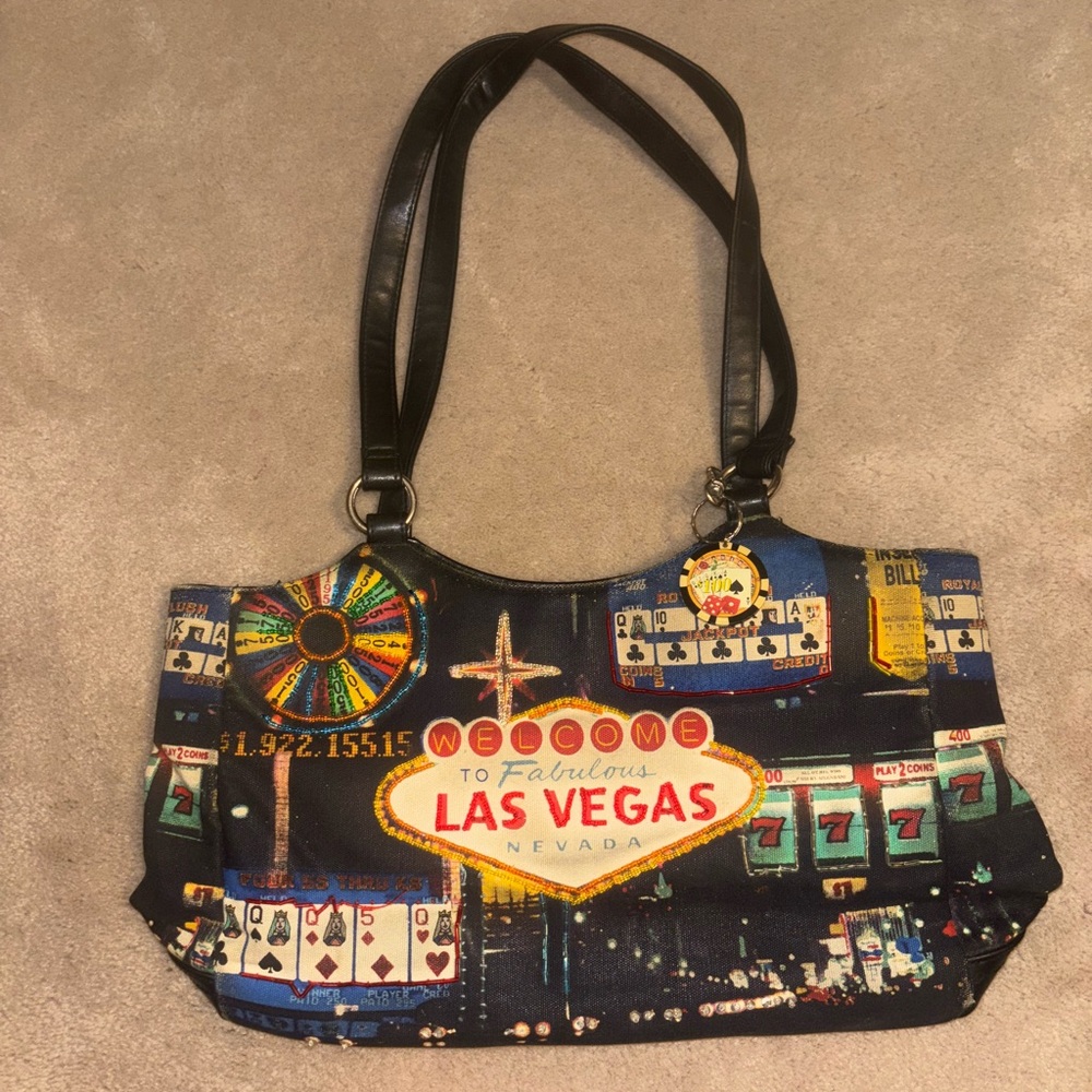 Las Vegas Themed Shoulder Bag - Black beaded vintage